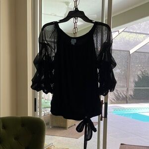 CeCe Black Sheer Blouse with Puff Sleeves